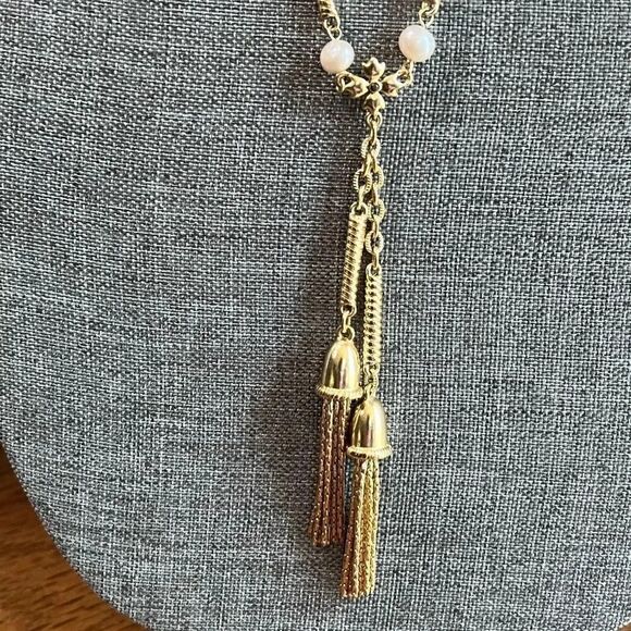 Patricia Nash Gold & Pearls Lariat Y Necklace With 2 Tassels #PNNK - Picture 3 of 6